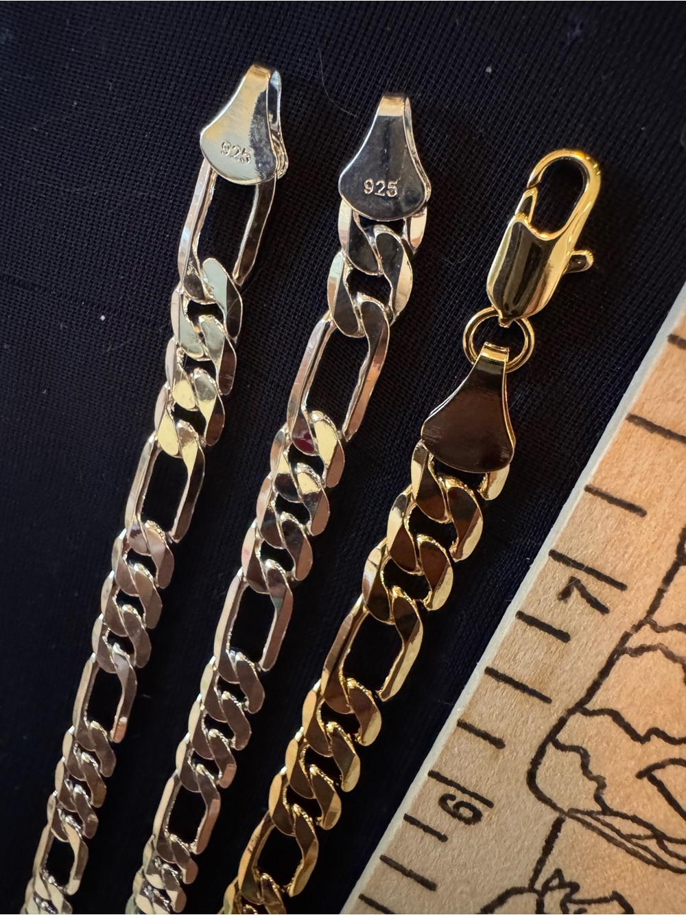 Sterling 925 Figaro Chain Necklace in Silver and Gold